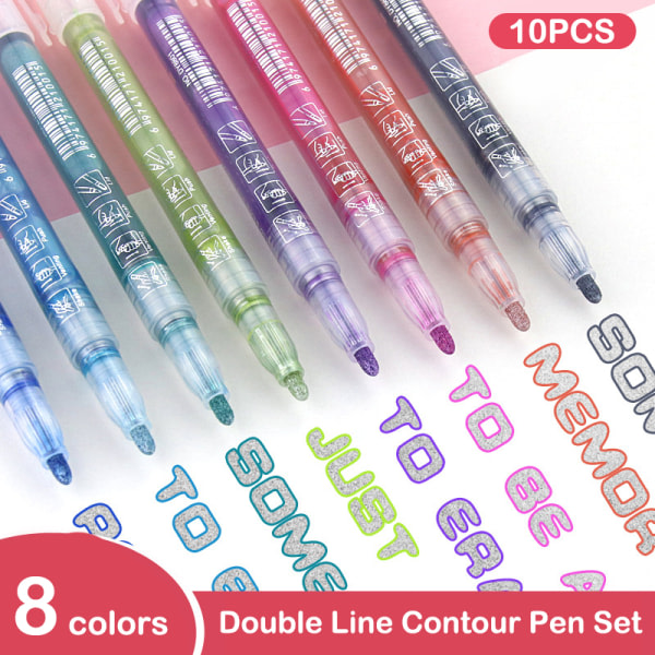 CDQ Double Line Outline Art Marker Pen Permanent Marker 8 STK