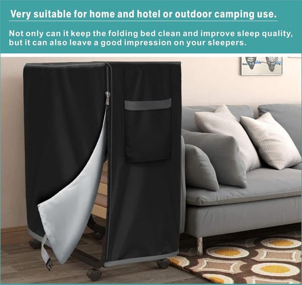 Folding Bed Cover - 99x38x114 cm - 210D Oxford Fabric - Black - Dustproof & Waterproof - For Single Bed 96.5 cm