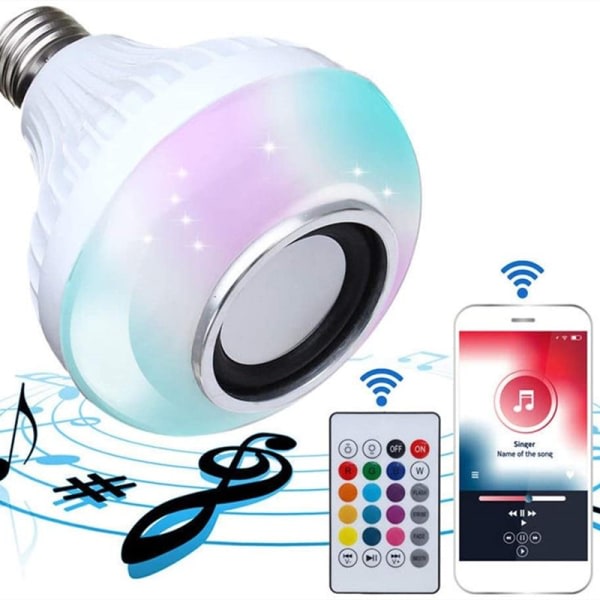 LED-gl?dlampor med inbyggd ljud Bluetooth-h?gtalare och fj?rrkontroll E27 12W f?r hem sovrummet E27