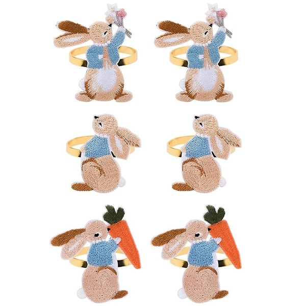 6 stk Påskeegg Serviettholder Kanin Serviettspenne Brodert Kanin Metall Serviettholder for Påske