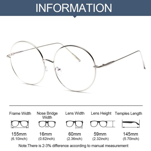 Runde briller Brille stel SVART Sort Black