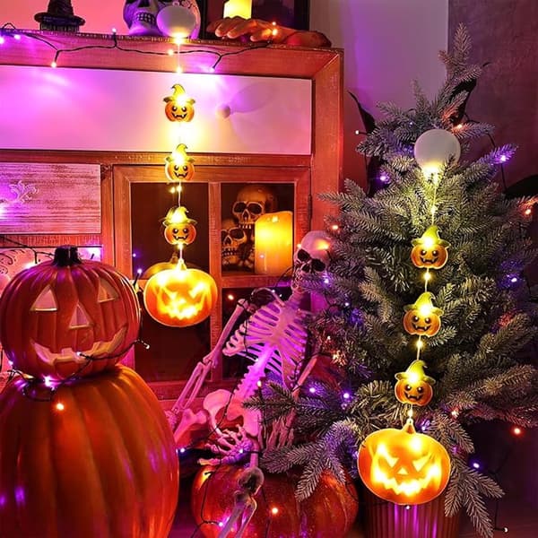 2-delt Halloween Vindueslys Dekoration - Orange Græskarlygtelys - Halloween Lys ...