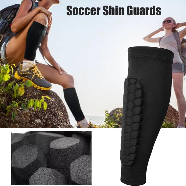 1 stk Honeycomb Fotball Skinnbeskyttere Fotballskjold Sports Leggings Svart M