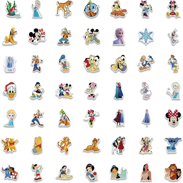 100 stk blandede Disney-klistremerker for barn, Kawaii Princess-klistremerker for vannflaske Laptop Vanntett animasjonsdekal for tenåringer