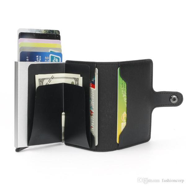 Smart RFID Skydd Plånbok Korthållare 5st Kort Äkta Läder 5färger Svart zdq
