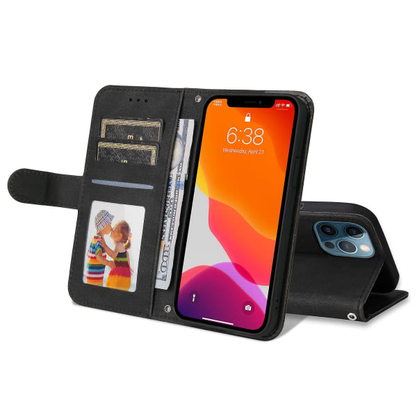 Veske For Iphone 12 Pro Plånbok Flip Pu Cover Magnetstängning Flip Case Handväska Stil Med Kreditkortshållare Case - R Black A