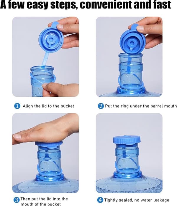 5-pack vattenflasklock 55 mm silikonersättningslock läckagesäkra återanvändbara skruvlock med bärring för vattendispenser och dunk, blå