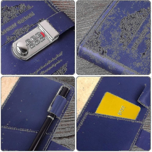 A5-dagbok med lås och penna, påfyllningsbar anteckningsbok med kombinationslås, vintage CDQ
