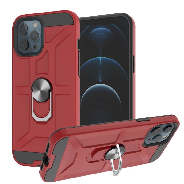Case till Iphone 12 Pro Max 6,7 6,1 tums roterande ring Kickställ Hockproof stötskydd - röd null ingen