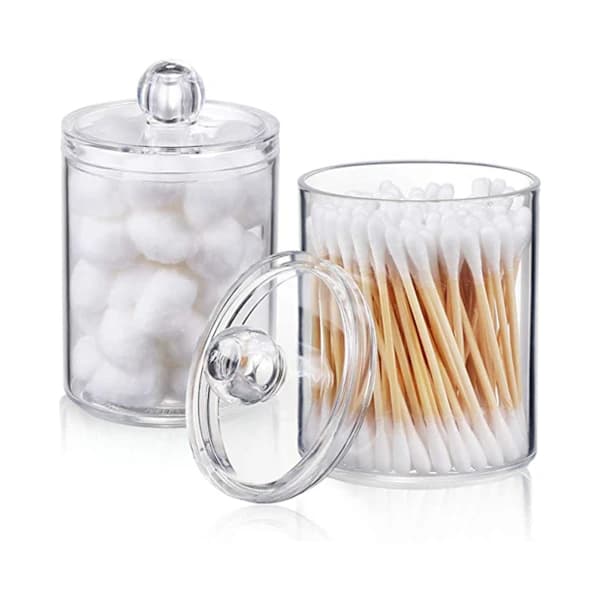 Makeup Storage for Bathroom, Multifunctional Clear Plastic Containers Apothecary Jars Cotton Swab Holder