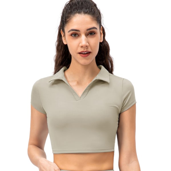 CDQ Dam pikétröjor med v-ringad stickad høj midja kortærmade T-shirts - grøn