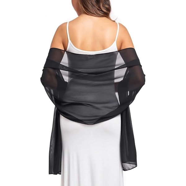 Myk Chiffonsjal Skjerf 190*45cm Svart for Aftenkjole Bryllup Sjal Brudesjal Damer