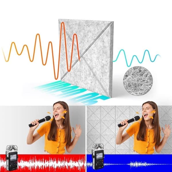 12 Akustikkpaneler – Selvklebende Lydabsorberende Paneler 30×30cm, Veggpaneler i Polyester for Akustikk & Dekorasjon_TF_TF Ljusgrå