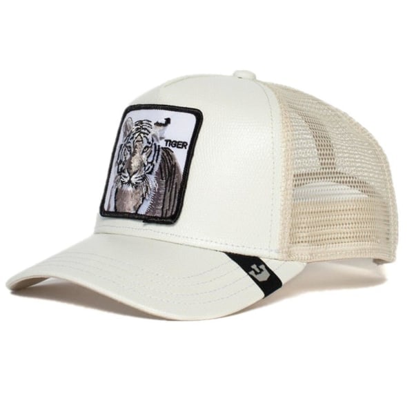 Maatilan eläinaiheinen trucker-lippis, säädettävä, mesh-tyylinen, miehille, W Tiger White