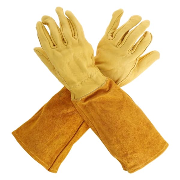 (Yellow/M size pair) Long Leather Gardening Gloves