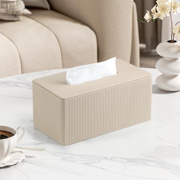 Tissuebox-överdrag i PU-läder med magnetiskt lock, modern rektangulär tissuehållare för badrum, sovrum, vardagsrum och kontor, beige