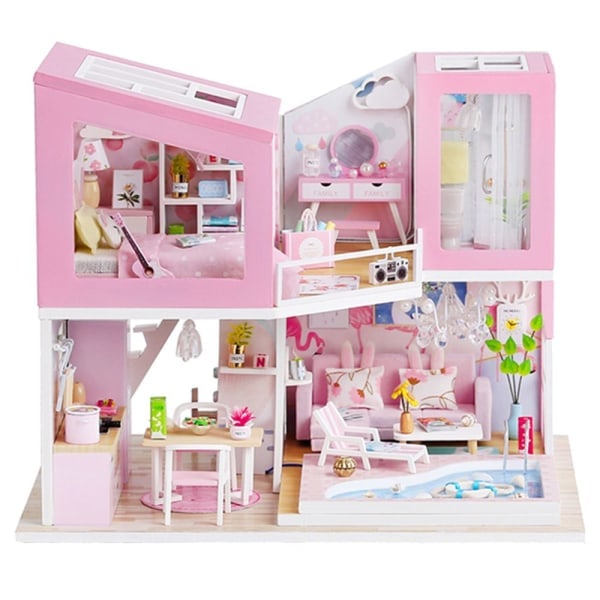 DIY Miniatyrdockhus Miniatyrhus Kit med LED-ljus
