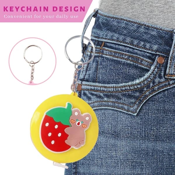 Rainbow Shaped Retractable Tape Measure + Strawberry Bear with Keychain 4-pack