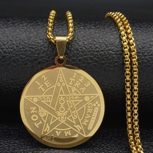 Pentagram Medalj Halsband For mænd Kvinnor Retro Femstjärniga Rune Herr Kvinnor Halsband Punkstil Casual Party Accessoarer Guld