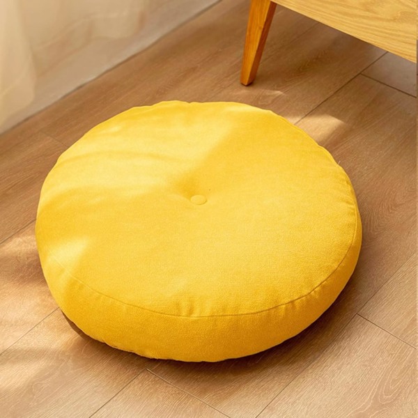 Rund golvkudde 42 cm, sittdyna klädd i 100 % bomull, extra fast tjock sittkudde för vuxenstol/fåtölj/trädgårdsstol, gul, A