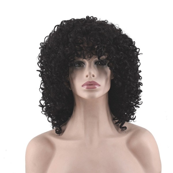 Kvinnor Peruk Afro Naturlig Svart Liten tejp Bang Cover W370