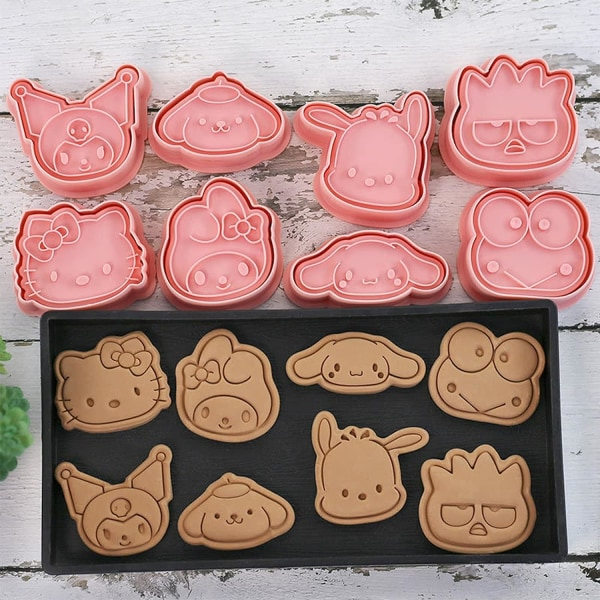8-delad mini tecknad kakskärare för bakning, 3d upphöjda pepparkaksstämplar, lämplig för frosting, molds