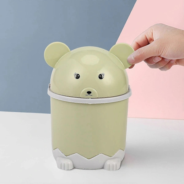 Creative Cute Desktop Trash Can with Lid Small Trash Can Mini Flip Plastic Dustbin Green