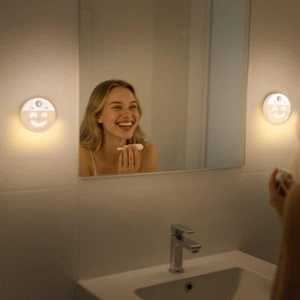 LED-nattlys med bevegelsessensor og 4 ansiktsuttrykk, 2-pakning 3000K