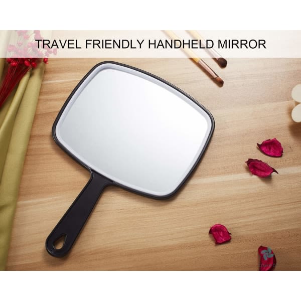 Handspegel, svart håndholder spegel med håndtag, 6,3" X 5,3"