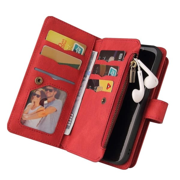 Case För Iphone Xs Max Cover Kreditkortshållare Stötsäker Premium Pu-läder anti-scratch blixtlåsficka - Röd null ingen