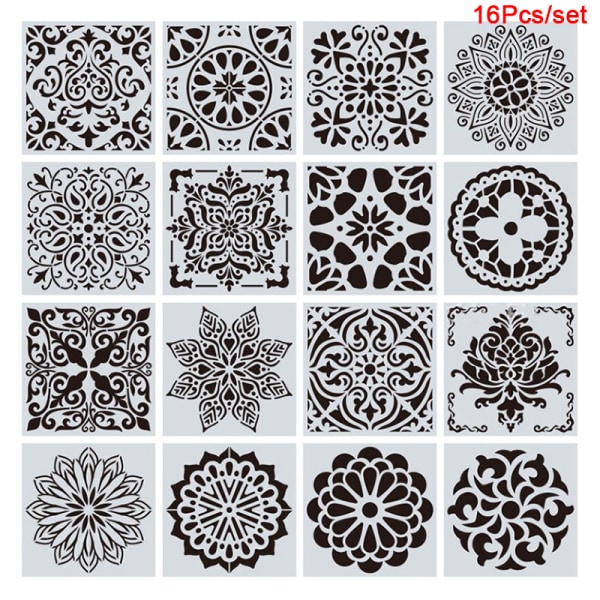 CDQ 16st/ Set Mandala Stenciler Målning Golv Vägg Stenmålning T Vit