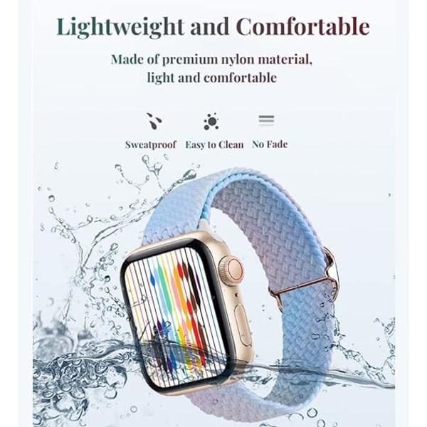 Gradient Stretchy Flätad Solo Loop Band Kompatibel med Apple Watch Band Damer Män, Serie 8 7 6 5 4 3 2 1 SE-42/44/45/49mm