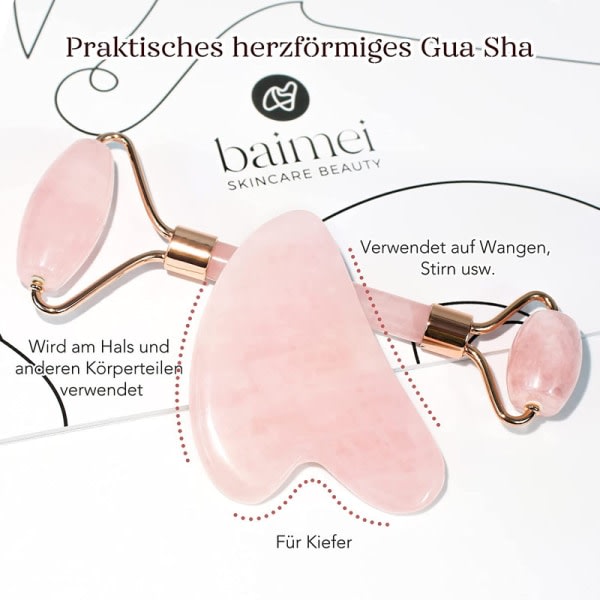 Gua Sha ja kasvojen rulla hierova kauneusväline, Jade Roller Rose Quartz