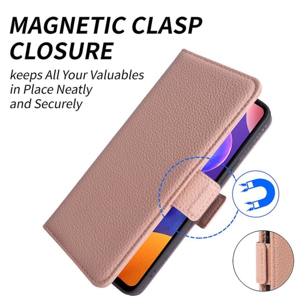 För Samsung Galaxy A22 5g (eu-versio) Litchi Texture Stand Case äkta kohudsläder Cover Pink