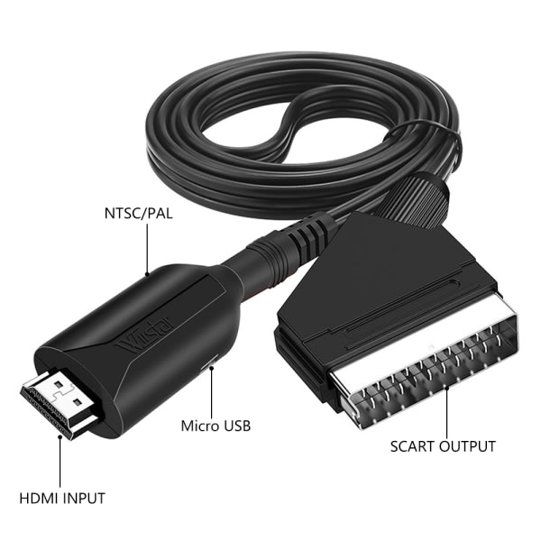 Uusi tyylinen HDMI-SCART-kaapeli 1 metriä pitkä suora yhteys musta 1m