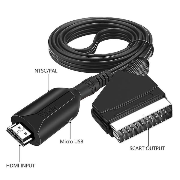 Ny stil HDMI til scart-kabel 1 meter lang direktanslutning Bekväm Conversi Shytmv sort ingen