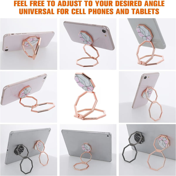 CDQ Fingerställ åttakantigt 360° roterbart hopfällbart mobiltelefonställ, metallbakhandtag för mobiltelefon(stil 2)