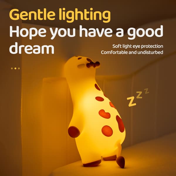 Giraf-natlampe til børn, blød silikone-touchlampe med 3 dæmpbare niveauer, 30-minutters timer, genopladeligt LED-lys til soveværelset