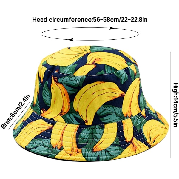 Söt bucket hat strandfiskarhattar för kvinnor, vändbar dubbelsidig användning Banana