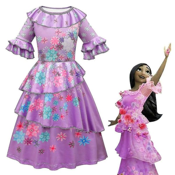 Girl Encanto Princess Isabela Dress Up Cosplay Kostym Festklänningar kjol 6-7 år