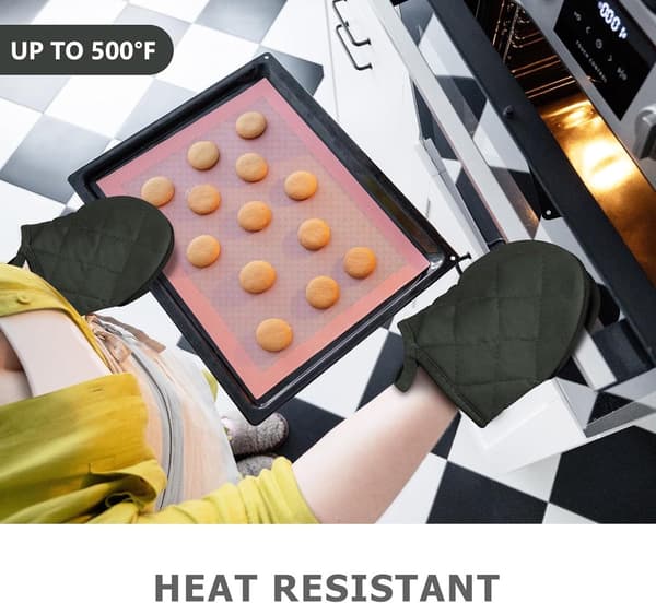 Ugnsvantar, värmebeständiga upp till 260°C, halkfritt silikongrepp, bomullsfoder, för bakning, matlagning och grillning, grå, 1 par