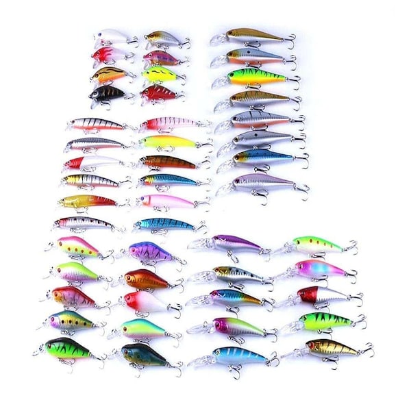 48 stk sett med fiskesluk wobbler, Minnow mixed, Spinnere - Perfekt multicolor