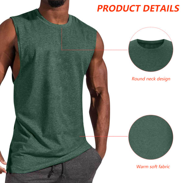 Ärmlösa linne herr T-paita med rund hals Sportskjortor - grön XL CDQ