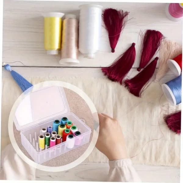 Sewing Thread Storage Box - 2 Compartments - Holds Thread Spools & Accessories - Sewing Basket & Organizer