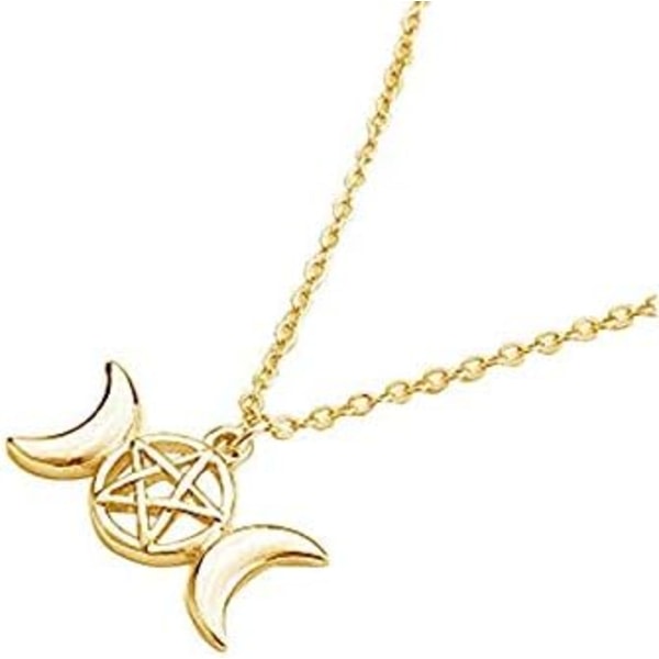 Heyone Fashion 3 farger Triple Moon Goddess Hänge Halsband Pentacle Pentagram Wiccan Smycken