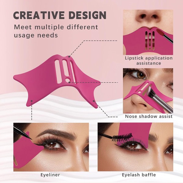 CDQ Nose Contour Eyeliner Stencils, 4 i 1 silikon multifunktionel Rose Red