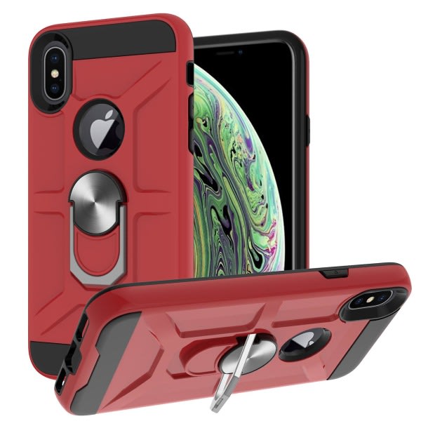 Case till Iphone Xs Max 6.5 Roterande Ring Kickstand Hockproof Impact Protection -röd null ingen