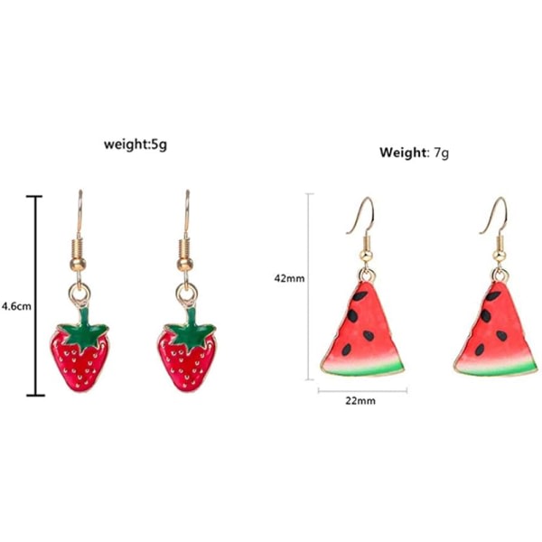 Heyone 4 av kreative forskjellige søte frukter øreringer Cherry Strawberry Watermelon Dingle Drop Earrings Set for women Flickor