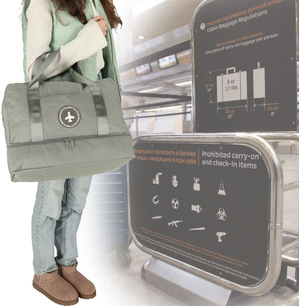 40x30x20 cm reisebag med 5 rom og vanntett fôr, lettvekts polyester under-sete-bag for flyreiser, grå