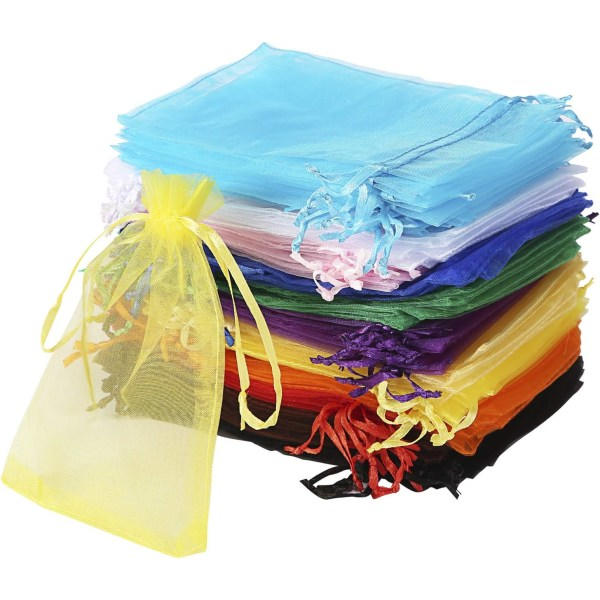 Heyone 120 kpl organza-pussia 4x6 tuumaa, nauhakujulla, korupussit, hääjuhla-, joululahjapussit (sekoitetut värit)